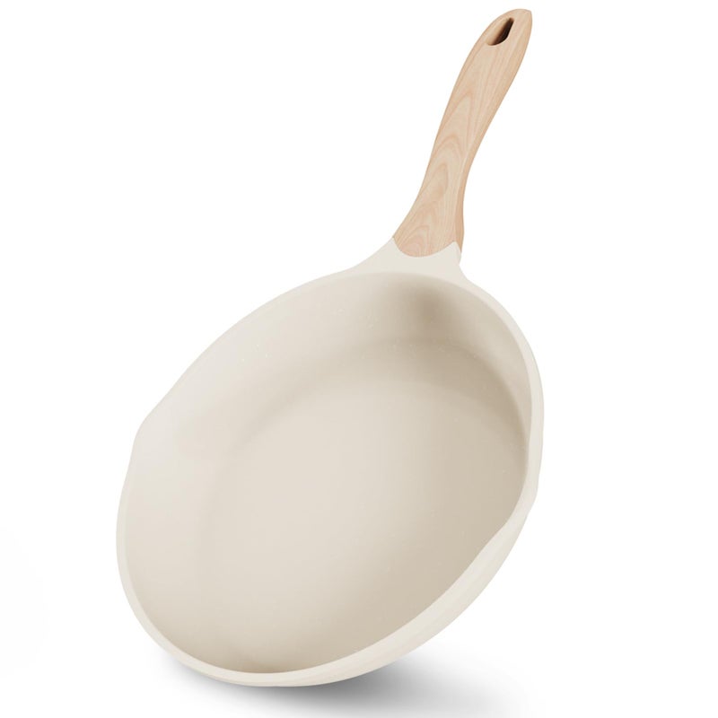 JEETEE 9.5 Inch Nonstick Frying Pan, Stone Coating Cookware, Nonstick Omelette Pan with Heat-Resistant Handle, Compatible with All Stoves (Beige) - Image 1
